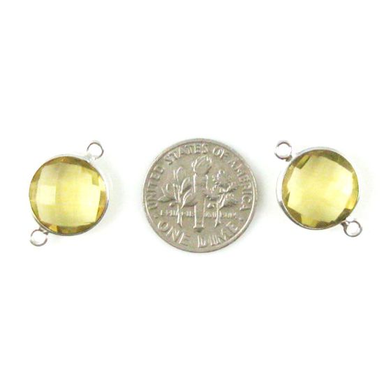 Wholesale Sterling Silver Lemon Quartz Coin Bezel Gemstone Connector Links, Wholesale Gemstone Charms and Pendants for Jewelry Making