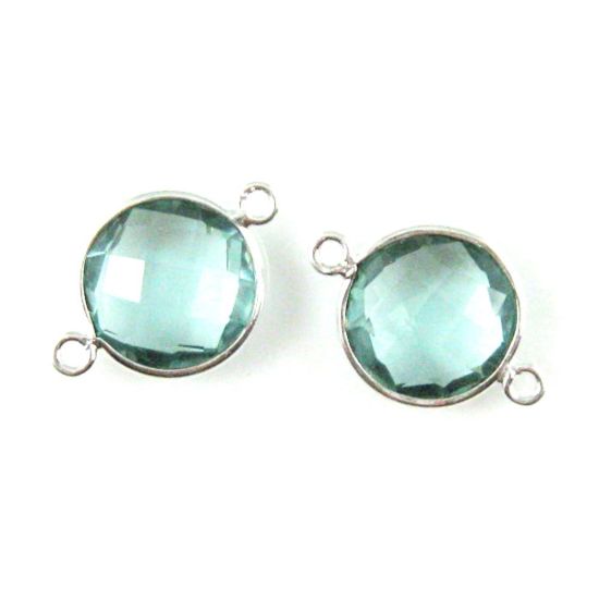 Wholesale Sterling Silver Aqua Quartz Coin Bezel Gemstone Connector Links, Wholesale Gemstone Charms and Pendants for Jewelry Making