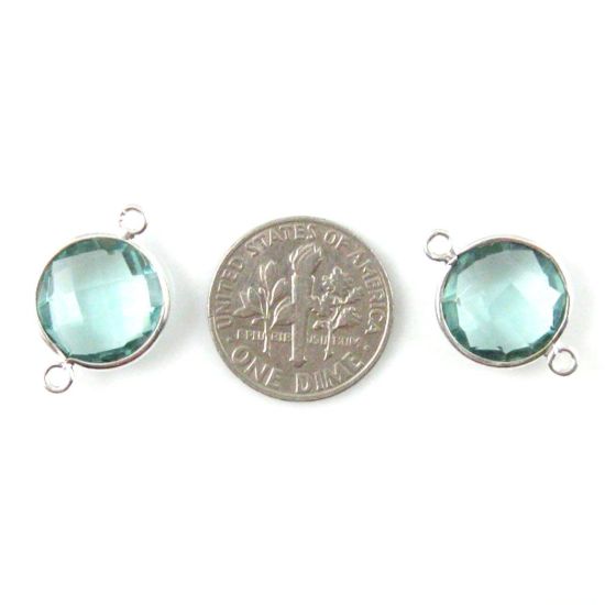 Wholesale Sterling Silver Aqua Quartz Coin Bezel Gemstone Connector Links, Wholesale Gemstone Charms and Pendants for Jewelry Making