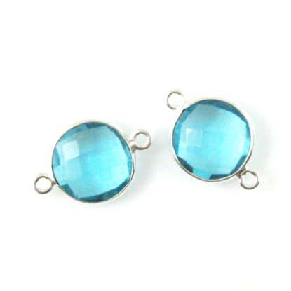 Wholesale Sterling Silver Blue Topaz Quartz Coin Bezel Gemstone Connector Links, Wholesale Gemstone Charms and Pendants for Jewelry Making