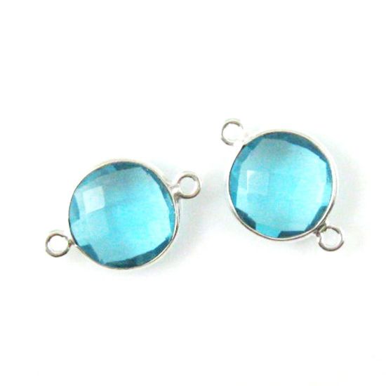 Wholesale Sterling Silver Blue Topaz Quartz Coin Bezel Gemstone Connector Links, Wholesale Gemstone Charms and Pendants for Jewelry Making