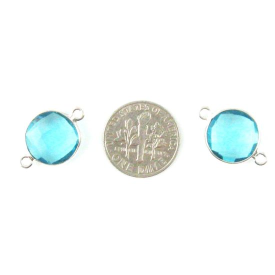 Wholesale Sterling Silver Blue Topaz Quartz Coin Bezel Gemstone Connector Links, Wholesale Gemstone Charms and Pendants for Jewelry Making
