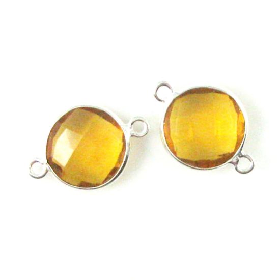 Wholesale Sterling Silver Citrine Quartz Coin Bezel Gemstone Connector Links, Wholesale Gemstone Charms and Pendants for Jewelry Making