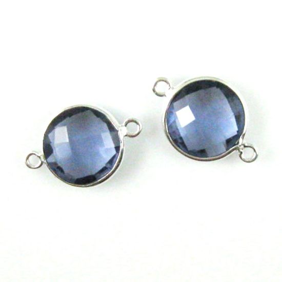 Wholesale Sterling Silver Iolite Quartz Coin Bezel Gemstone Connector Links, Wholesale Gemstone Charms and Pendants for Jewelry Making