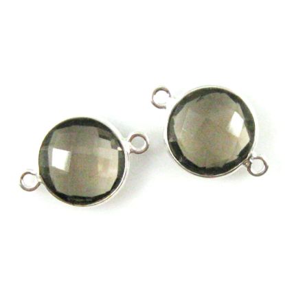 Wholesale Sterling Silver Smokey Quartz Coin Bezel Gemstone Connector Links, Wholesale Gemstone Charms and Pendants for Jewelry Making