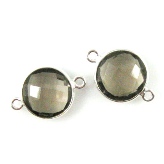 Wholesale Sterling Silver Smokey Quartz Coin Bezel Gemstone Connector Links, Wholesale Gemstone Charms and Pendants for Jewelry Making