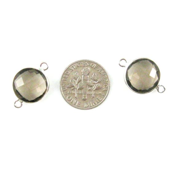 Wholesale Sterling Silver Smokey Quartz Coin Bezel Gemstone Connector Links, Wholesale Gemstone Charms and Pendants for Jewelry Making