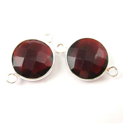 Wholesale Sterling Silver Garnet Quartz Coin Bezel Gemstone Connector Links, Wholesale Gemstone Charms and Pendants for Jewelry Making