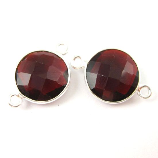 Wholesale Sterling Silver Garnet Quartz Coin Bezel Gemstone Connector Links, Wholesale Gemstone Charms and Pendants for Jewelry Making