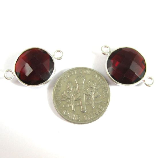 Wholesale Sterling Silver Garnet Quartz Coin Bezel Gemstone Connector Links, Wholesale Gemstone Charms and Pendants for Jewelry Making
