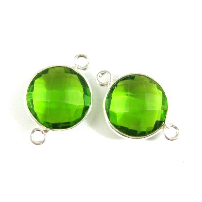 Wholesale Sterling Silver Peridot Quartz Coin Bezel Gemstone Connector Links, Wholesale Gemstone Charms and Pendants for Jewelry Making