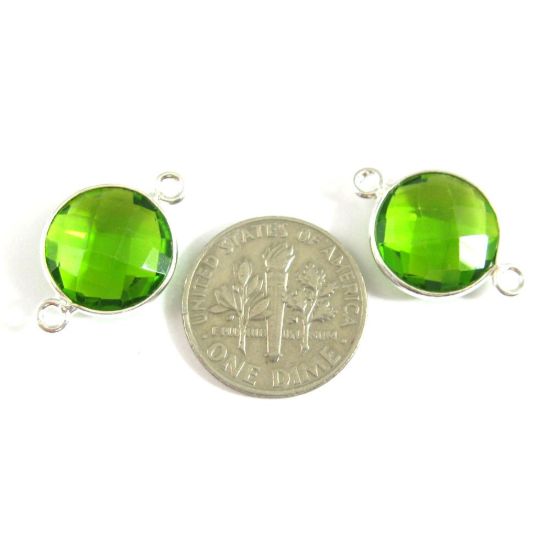 Wholesale Sterling Silver Peridot Quartz Coin Bezel Gemstone Connector Links, Wholesale Gemstone Charms and Pendants for Jewelry Making