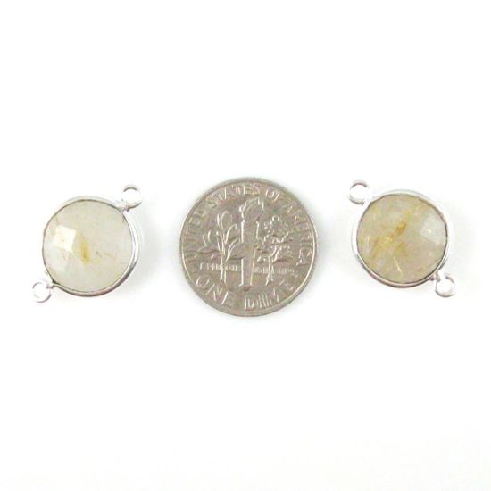 Wholesale Sterling Silver Gold Rutilated Quartz Coin Bezel Gemstone Connector Links, Wholesale Gemstone Charms and Pendants for Jewelry Making