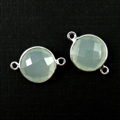 Wholesale Sterling Silver  Aqua Chalcedony Coin Bezel Gemstone Connector Links, Wholesale Gemstone Charms and Pendants for Jewelry Making