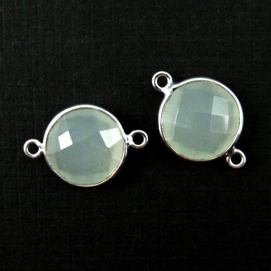 Wholesale Sterling Silver  Aqua Chalcedony Coin Bezel Gemstone Connector Links, Wholesale Gemstone Charms and Pendants for Jewelry Making