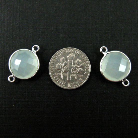 Wholesale Sterling Silver  Aqua Chalcedony Coin Bezel Gemstone Connector Links, Wholesale Gemstone Charms and Pendants for Jewelry Making