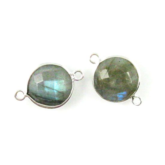 Wholesale Sterling Silver Labradorite Coin Bezel Gemstone Connector Links, Wholesale Gemstone Charms and Pendants for Jewelry Making