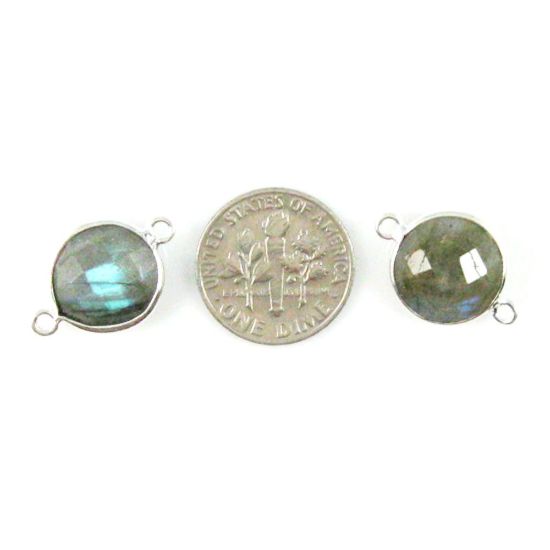 Wholesale Sterling Silver Labradorite Coin Bezel Gemstone Connector Links, Wholesale Gemstone Charms and Pendants for Jewelry Making