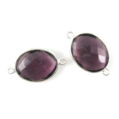 Wholesale Sterling Silver Bezel Gemstone Link - Faceted Oval Shape - Amethyst Quartz - February Birthstone