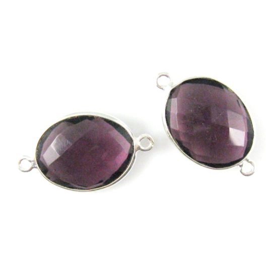 Wholesale Sterling Silver Bezel Gemstone Link - Faceted Oval Shape - Amethyst Quartz - February Birthstone