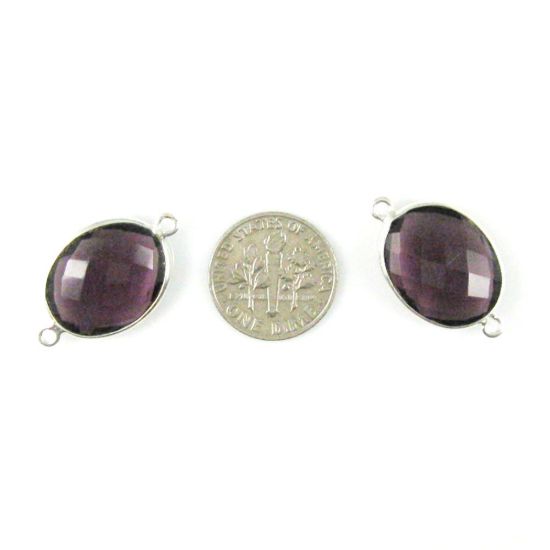 Wholesale Sterling Silver Bezel Gemstone Link - Faceted Oval Shape - Amethyst Quartz - February Birthstone