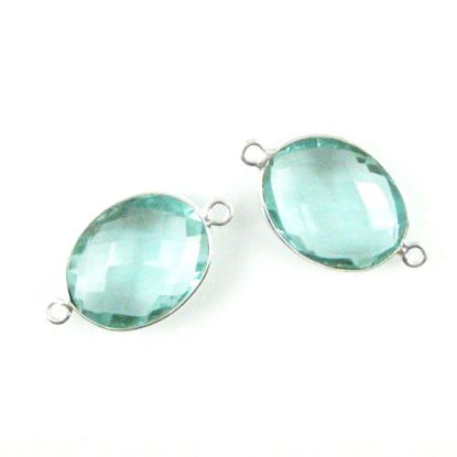 Wholesale Sterling Silver Bezel Gemstone Link - Faceted Oval Shape - Aqua Quartz - March Birthstone