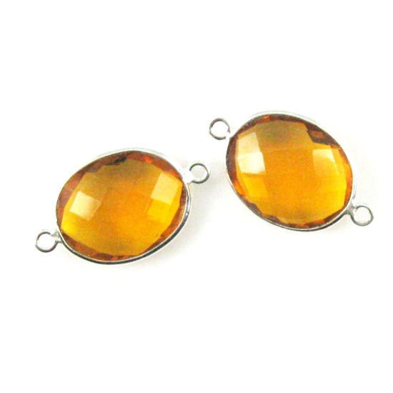 Wholesale Sterling Silver Bezel Gemstone Link - Faceted Oval Shape - Citrine Quartz - November Birthstone