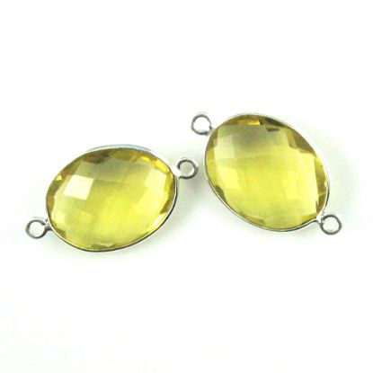 Wholesale Sterling Silver Bezel Gemstone Links - Faceted Oval Shape - Lemon Quartz
