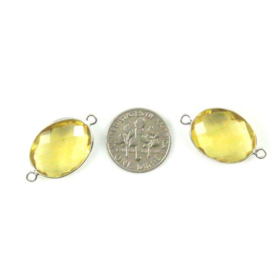 Wholesale Sterling Silver Bezel Gemstone Links - Faceted Oval Shape - Lemon Quartz