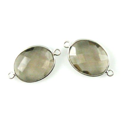 Wholesale Sterling Silver Bezel Gemstone Links - Faceted Oval Shape - Smoky Quartz