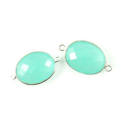 Wholesale Sterling Silver Bezel Gemstone Links - Faceted Oval Shape - Peru Chalcedony