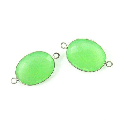 Wholesale Sterling Silver Bezel Gemstone Links - Faceted Oval Shape - Prehnite Chalcedony