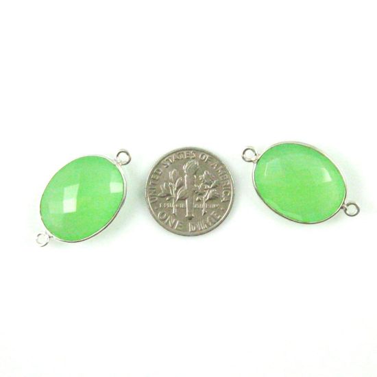 Wholesale Sterling Silver Bezel Gemstone Links - Faceted Oval Shape - Prehnite Chalcedony