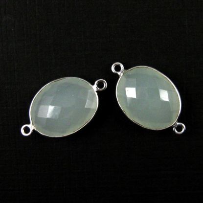 Wholesale Sterling Silver Bezel Gemstone Link - Faceted Oval Shape - Aqua Chalcedony