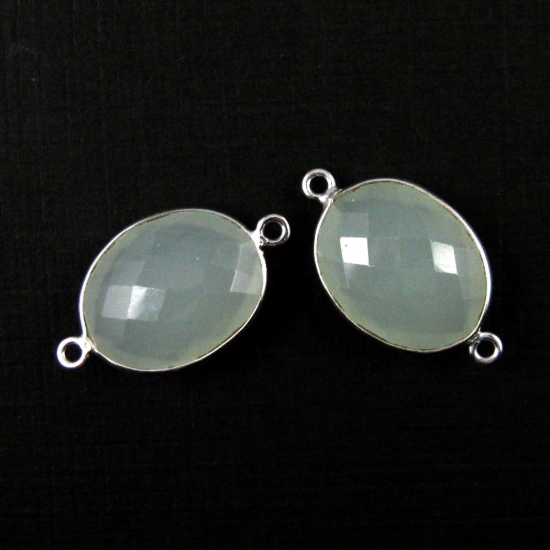 Wholesale Sterling Silver Bezel Gemstone Link - Faceted Oval Shape - Aqua Chalcedony
