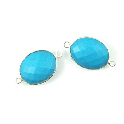 Wholesale Sterling Silver Bezel Gemstone Links - Faceted Oval Shape - Turquoise