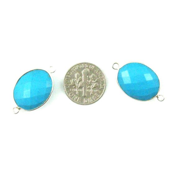 Wholesale Sterling Silver Bezel Gemstone Links - Faceted Oval Shape - Turquoise
