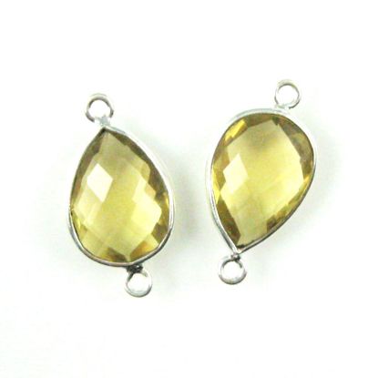 Wholesale Sterling Silver Bezel Gemstone Links - Faceted Pear Shape - Lemon Quartz