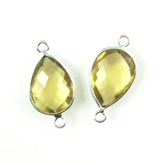 Wholesale Sterling Silver Bezel Gemstone Links - Faceted Pear Shape - Lemon Quartz