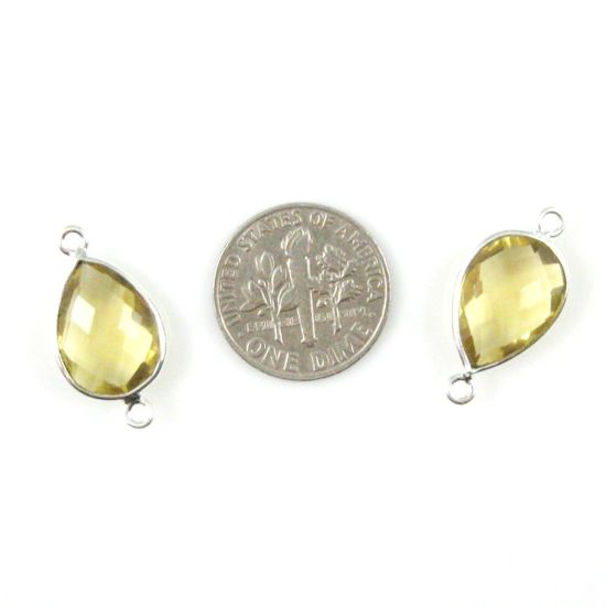 Wholesale Sterling Silver Bezel Gemstone Links - Faceted Pear Shape - Lemon Quartz