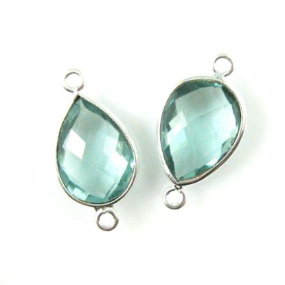Wholesale Sterling Silver Bezel Gemstone Links - Faceted Pear Shape - Aqua Quartz - March Birthstone