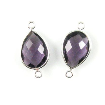 Wholesale Sterling Silver Bezel Gemstone Links - Faceted Pear Shape - Amethyst Quartz - February Birthstone