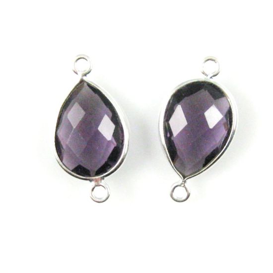 Wholesale Sterling Silver Bezel Gemstone Links - Faceted Pear Shape - Amethyst Quartz - February Birthstone
