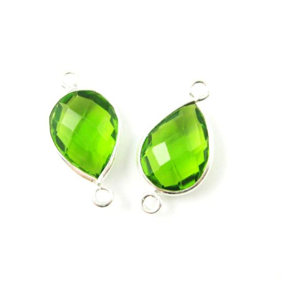 Wholesale Sterling Silver Bezel Gemstone Links - Faceted Pear Shape - Peridot Quartz - August Birthstone