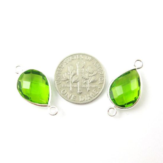Wholesale Sterling Silver Bezel Gemstone Links - Faceted Pear Shape - Peridot Quartz - August Birthstone