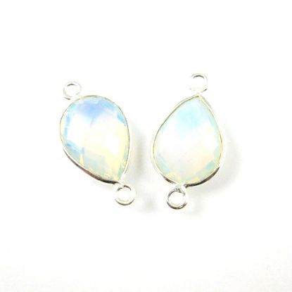 Wholesale Sterling Silver Bezel Gemstone Links - Faceted Pear Shape - Opalite Quartz - October Birthstone