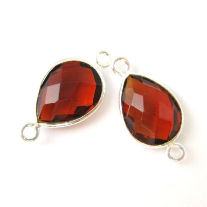 Wholesale Sterling Silver Bezel Gemstone Links - Faceted Pear Shape - Garnet Quartz - January Birthstone