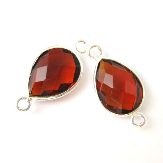 Wholesale Sterling Silver Bezel Gemstone Links - Faceted Pear Shape - Garnet Quartz - January Birthstone