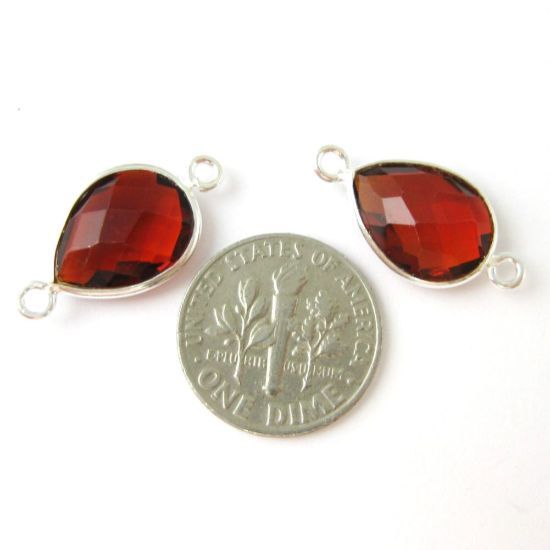 Wholesale Sterling Silver Bezel Gemstone Links - Faceted Pear Shape - Garnet Quartz - January Birthstone