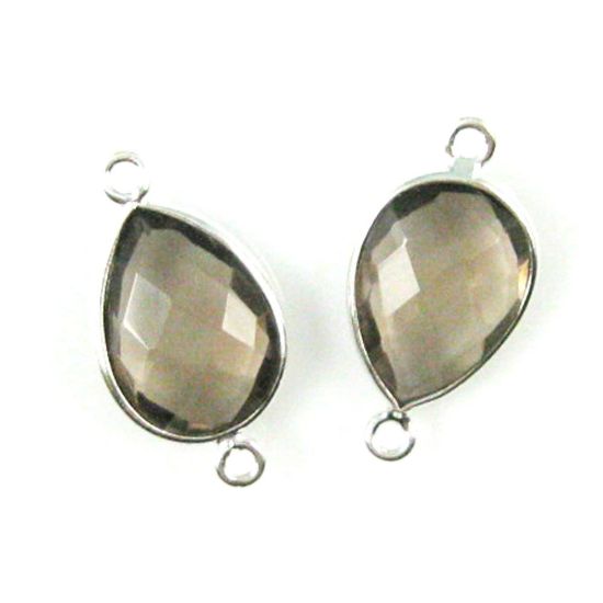 Wholesale Sterling Silver Bezel Gemstone Links - Faceted Pear Shape - Smoky Quartz